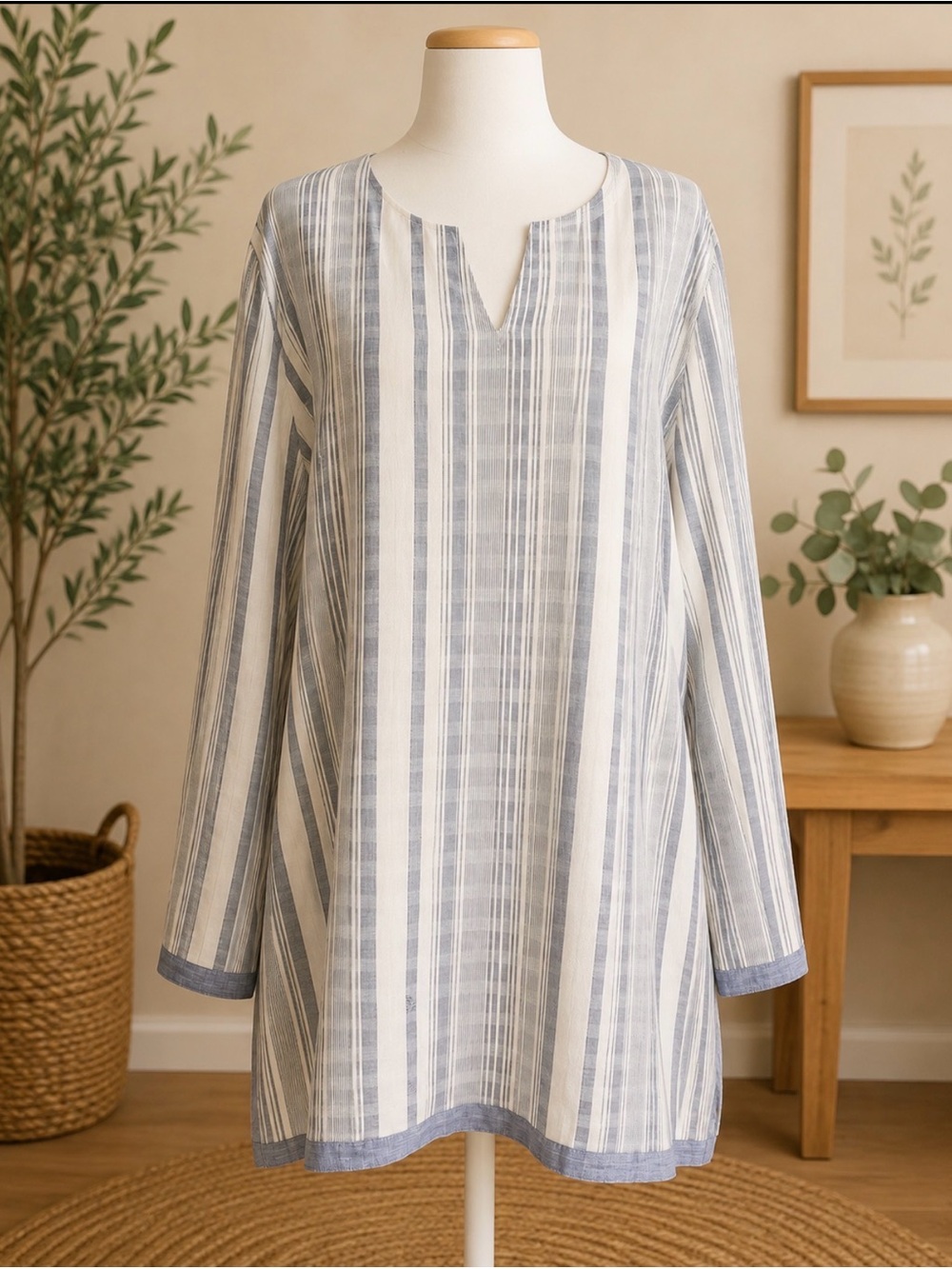 UNTUCKit Blue and White Vertical Stripe Tunic